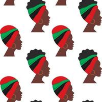 eindeloos patroon van de profiel Afrikaanse Amerikaans vrouw in verschillend hoofdtooi draaide zich om in een richting vector