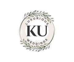 ku initialen brief bruiloft monogram logos sjabloon, hand- getrokken modern minimalistisch en bloemen Sjablonen voor uitnodiging kaarten, opslaan de datum, elegant identiteit. vector