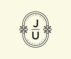 ju initialen brief bruiloft monogram logos sjabloon, hand- getrokken modern minimalistisch en bloemen Sjablonen voor uitnodiging kaarten, opslaan de datum, elegant identiteit. vector