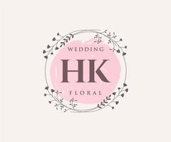 hk initialen brief bruiloft monogram logos sjabloon, hand- getrokken modern minimalistisch en bloemen Sjablonen voor uitnodiging kaarten, opslaan de datum, elegant identiteit. vector