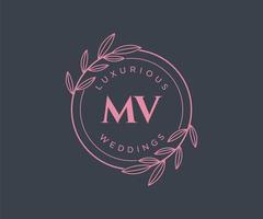 mv initialen brief bruiloft monogram logos sjabloon, hand- getrokken modern minimalistisch en bloemen Sjablonen voor uitnodiging kaarten, opslaan de datum, elegant identiteit. vector