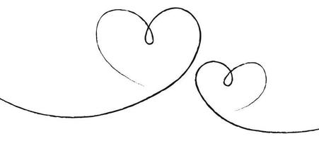 zwart dun lijnen twee liefde harten Aan een wit achtergrond - vector