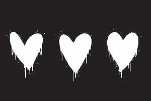 reeks van graffiti harten tekens verstuiven geschilderd in wit Aan zwart. liefde hart laten vallen symbool. geïsoleerd Aan wit achtergrond. vector illustratie