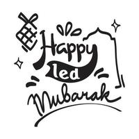 gelukkig ied mubarak hand- brief typografie groet vector