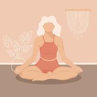 poster met een meisje in een lotus positie in boho stijl. vector illustratie. vlak stijl. vrouw aan het doen yoga en meditatie.