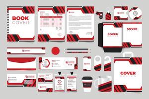 zakelijke merk identiteit sjabloon ontwerp met abstract vormen. bedrijf merk promotionele lay-out vector met donker en rood kleuren. bedrijf en kantoor schrijfbehoeften sjabloon bundel voor marketing.