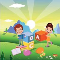 vector illustratie van schattig kinderen met abc blokken, abc brieven