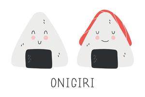 schattig Japans sushi onigiri in hand- getrokken stijl. Aziatisch voedsel voor restaurants menu vector