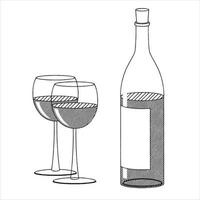 fles van wijn en twee bril - schets illustratie vector