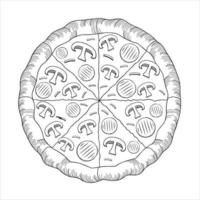 pizza met ham en champignons - schets illustratie vector