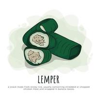 lemper in tekenfilm ontwerp. lemper is tussendoortje gemaakt van kleverig rijst- gevulde met versnipperd rijst- vector