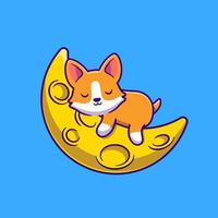 schattig corgi hond slapen Aan de maan tekenfilm vector icoon illustratie. dier natuur icoon concept geïsoleerd premie vector. vlak tekenfilm stijl