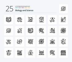 biologie 25 lijn icoon pak inclusief fabriek. groeien. boek. zorg. paddestoel vector