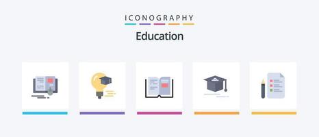 onderwijs vlak 5 icoon pak inclusief pen. het dossier. boek. diploma uitreiking. kap. creatief pictogrammen ontwerp vector