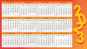 kalender 2023 vector. kalender 2023. muur kalender ontwerp 2023 sjabloon. 12 maand muur kalender 2023. modern muur kalender ontwerp voor nieuw jaar 2023. 2023 vector