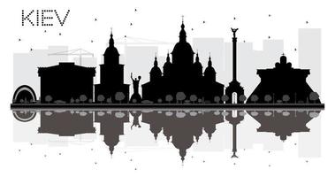 kiev stad horizon zwart en wit silhouet met reflecties. vector