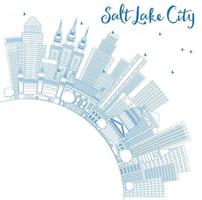 schets zout meer stad horizon met blauw gebouwen en kopiëren ruimte. vector