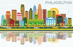 Philadelphia horizon met kleur gebouwen, blauw lucht en reflecties. vector