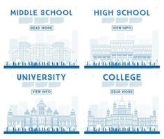 schets reeks van Universiteit, hoog school- en college studie spandoeken. vector