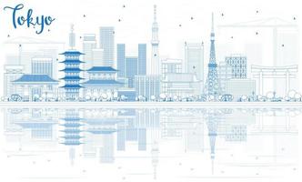schets tokyo horizon met blauw gebouwen en reflecties. vector