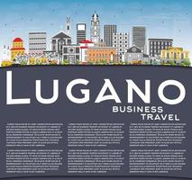 Lugano Zwitserland horizon met grijs gebouwen, blauw lucht en kopiëren ruimte. vector