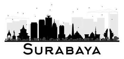 Surabaya stad horizon zwart en wit silhouet. vector