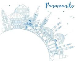 schets paramaribo horizon met blauw gebouwen en kopiëren ruimte. vector