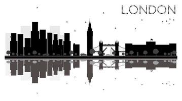 london city skyline zwart-wit silhouet met reflecties. vector