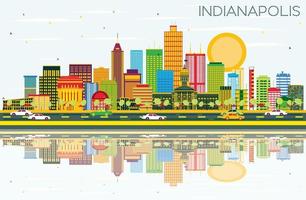 Indianapolis horizon met kleur gebouwen, blauw lucht en reflecties. vector