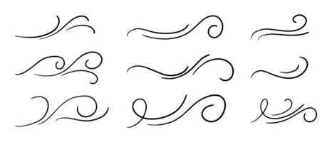 hand getrokken wind doodle set, vectorillustratie. vector