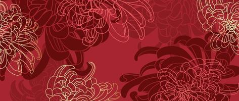 gelukkig Chinese nieuw jaar luxe stijl patroon achtergrond vector. oosters moeders bloem lijn kunst met goud en rood kleur textuur. ontwerp illustratie voor behang, kaart, poster, verpakking, reclame. vector