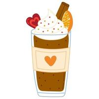 seizoensgebonden koffie pompoen kruid latte met oranje, hart vormig snoep en cinammon geïsoleerd Aan wit achtergrond vector