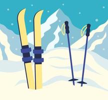 toevlucht met paar- van skis in de bergen. sport concept vector illustratie in vlak stijl