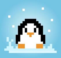 8 beetje pixels pinguïn is zitten. dieren voor spel middelen en kruis steek patronen in vector illustraties.