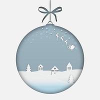 vrolijk Kerstmis en gelukkig nieuw jaar papier besnoeiing concept. Kerstmis en met santa's slee vliegen, sneeuw vlokken Spar bomen, sterren, huis, en herten papier besnoeiing concept Aan blauw achtergrond. vector illustratie