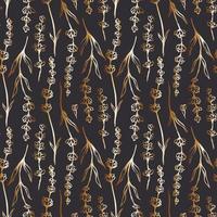 hand- getrokken gouden lavendel silhouet naadloos patroon Aan bruin achtergrond vector