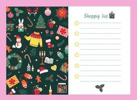 boodschappen doen lijst Sjablonen versierd door reeks van Kerstmis en nieuw jaar elementen voor groet kaart. hand getekend doodles decoratie, patroon, ornamenten. vakantie naar Doen lijst, controleren lijst voor cadeaus vector