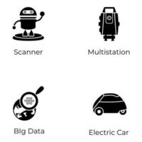 pak van robots solide pictogrammen vector