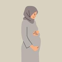 zwanger moslim vrouw aan het wachten haar baby geboorte vector