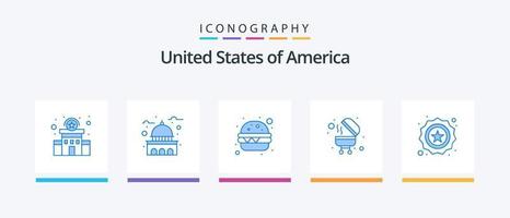 Verenigde Staten van Amerika blauw 5 icoon pak inclusief kenteken. Amerikaans. wit. grillen. barbecue. creatief pictogrammen ontwerp vector