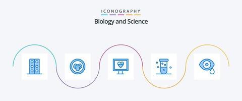 biologie blauw 5 icoon pak inclusief oog. laboratorium. hart. chemie. biologie vector