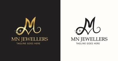 m n brief eerste monogram gouden helling Koninklijk luxe logo sjabloon met fonkeling voor sieraden merk bedrijf winkel winkel of hotel restaurant. vrij m n vector logotype