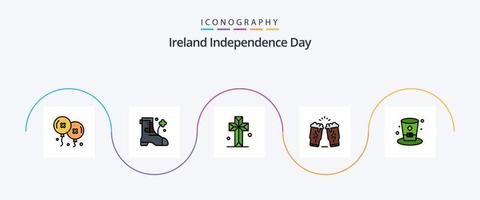 Ierland onafhankelijkheid dag lijn gevulde vlak 5 icoon pak inclusief drankje. Ierland. kerk. glas. drinken vector