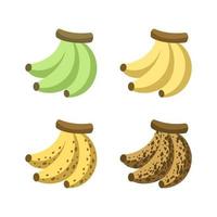 rijpen stadia van bananen icoon set. banaan rijpheid kleur onrijp naar overrijp. fruit infographic clip art element vector illustratie.