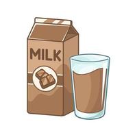 hoog glas van chocola melk en melk karton doos clip art. schattig gemakkelijk vlak vector illustratie ontwerp. chocola smaak yoghurt zuivel drinken afdrukken, sticker, infographic element enz.