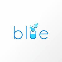 brief of woord blauw san serif schrijven doopvont met laboratorium fles en water beeld grafisch icoon logo ontwerp abstract concept vector voorraad. kan worden gebruikt net zo symbolen verwant naar chemie.