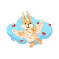 Cupido konijn met een Vleugels Aan een achtergrond van wolken vector