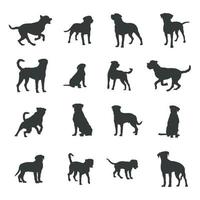 rottweiler hond silhouetten, rottweiler hond silhouet set. vector