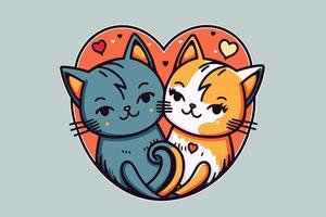 paar schattig kat in liefde dier Valentijn dag kaart uitnodiging achtergrond vector