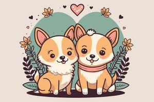 schattig paar honden in liefde dier Valentijn dag kaart uitnodiging achtergrond vector